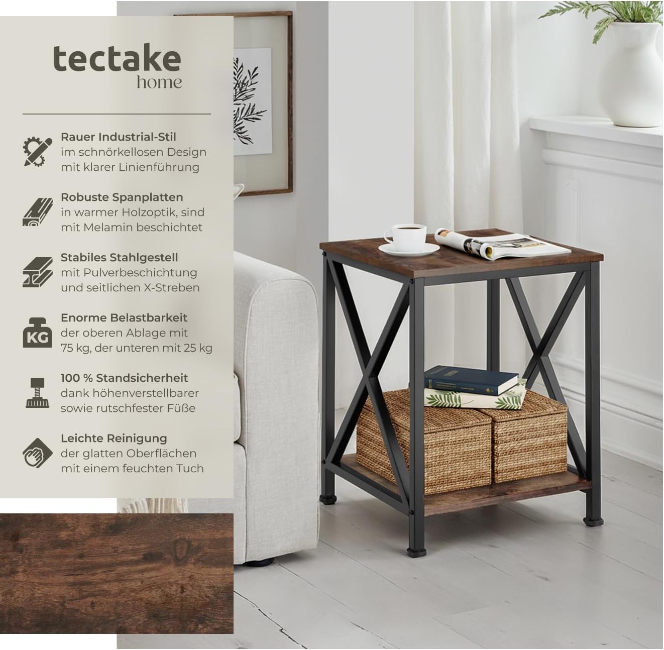 Industrial Beistelltisch Carlton, Carlton Industrial Holz Dunkel, Rustikal