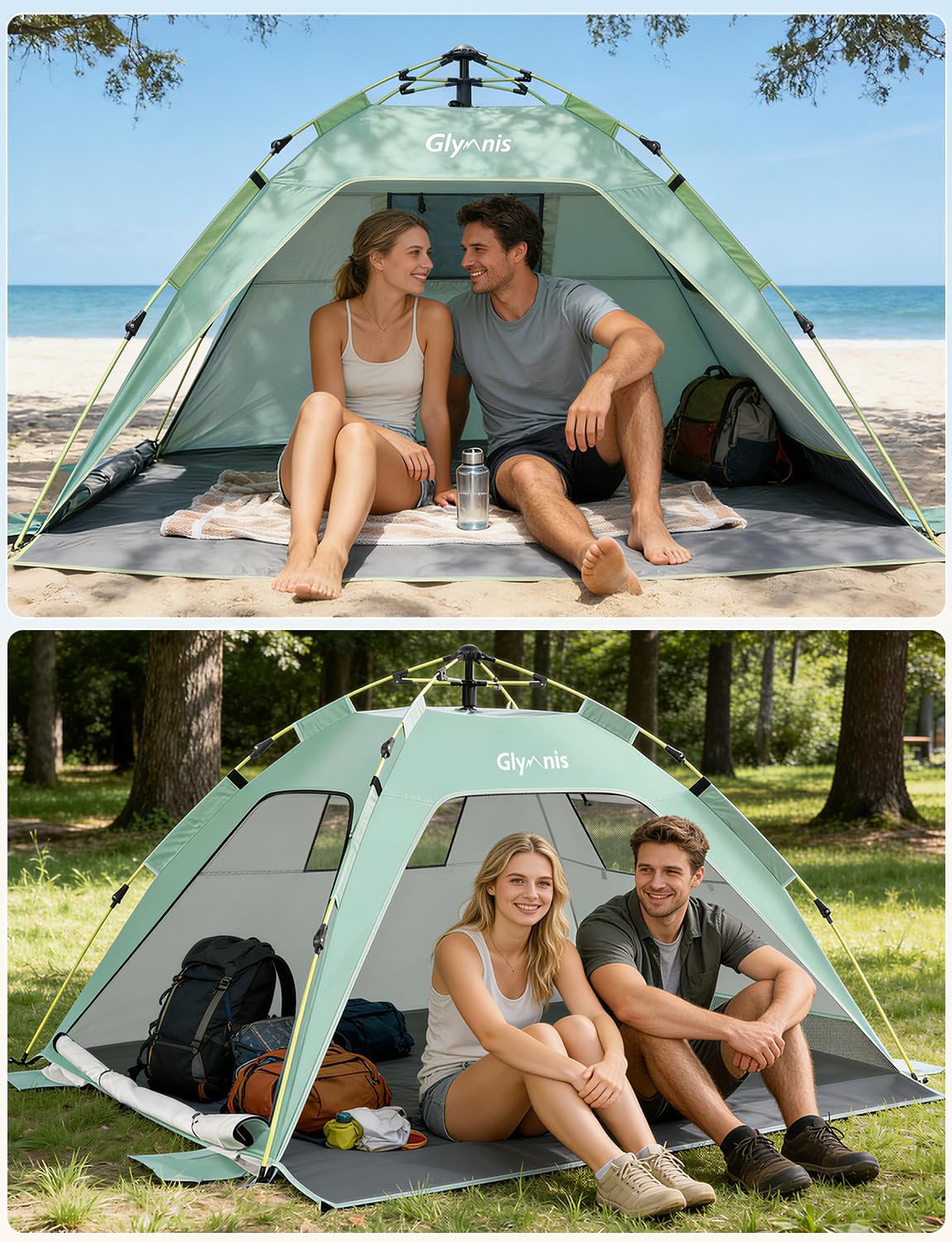 Strandmuschel Quick Up mit UV-Schutz und Windschutz, Grün