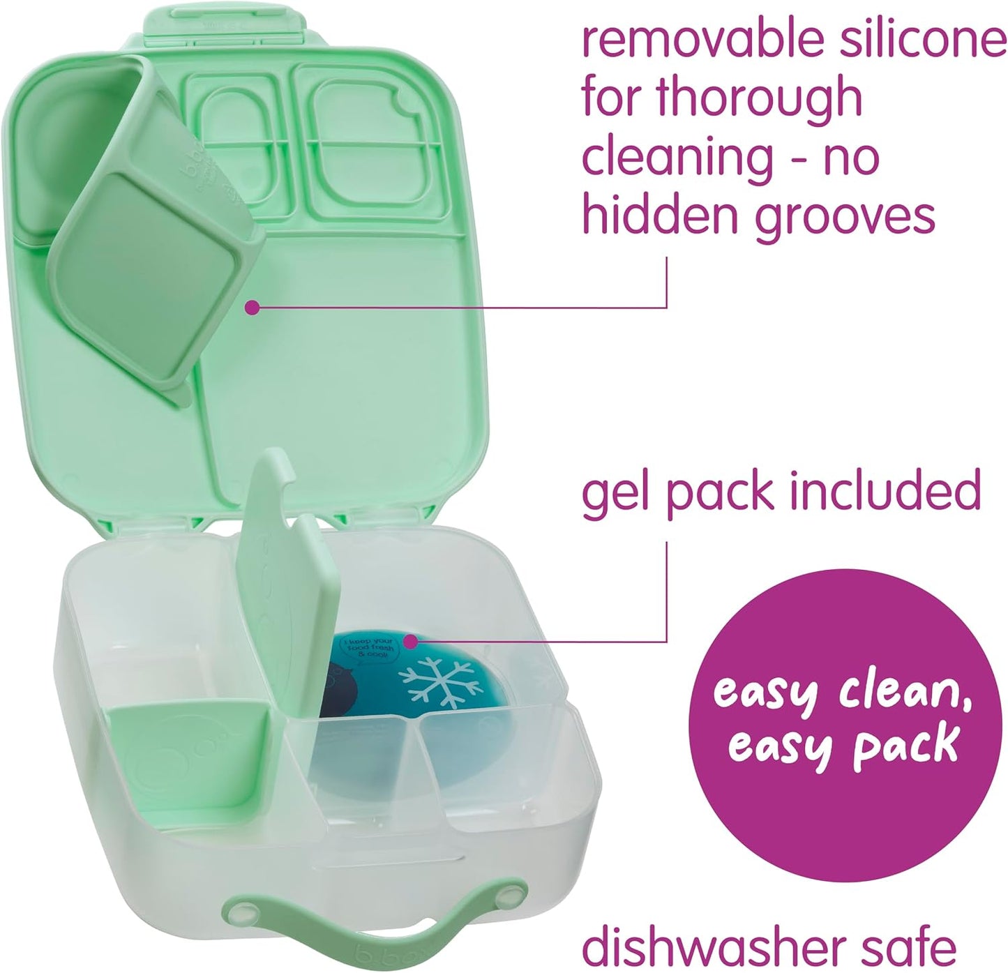 Grosse Bento-Box mit Kühlpack und Trenner 4 Fächer, Spearmint