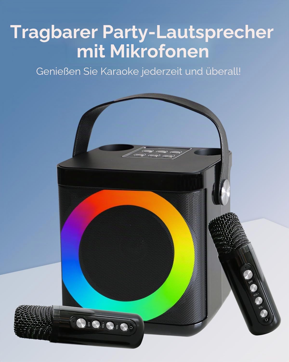 Karaoke-Anlage mit LED und 2 Mikrofonen