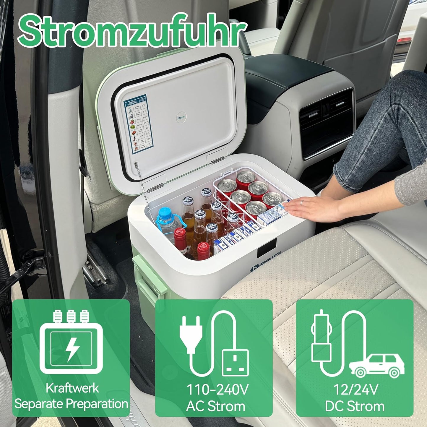 Tragbare Kühlbox für Auto & Camping, 22 Liter Grün