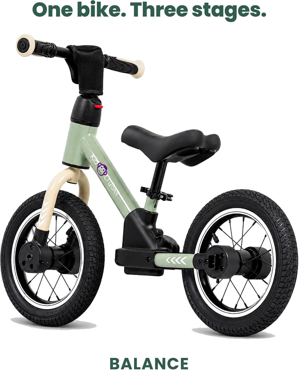 3in1 Laufrad mit LED-Stützrädern und Pedalen, Sanftes Grün