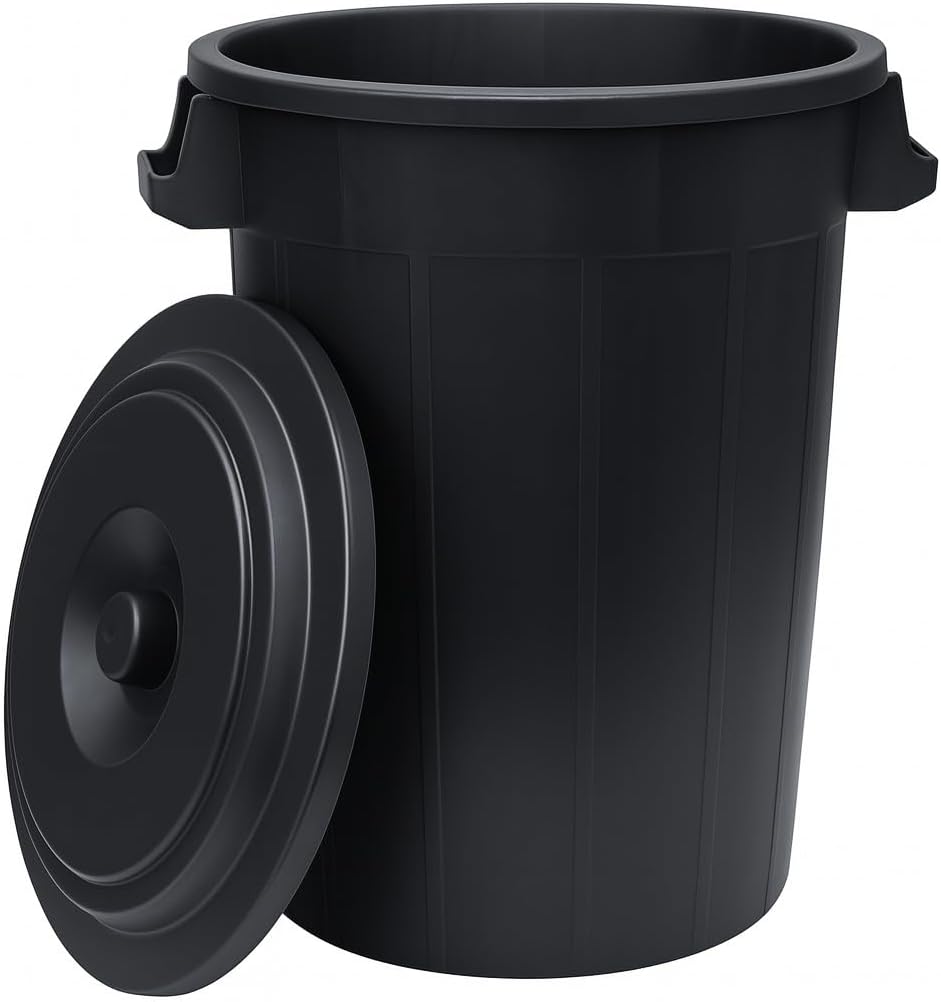 Mülltonnen-Set mit Deckel und Trageriffen, Schwarz 2x70L