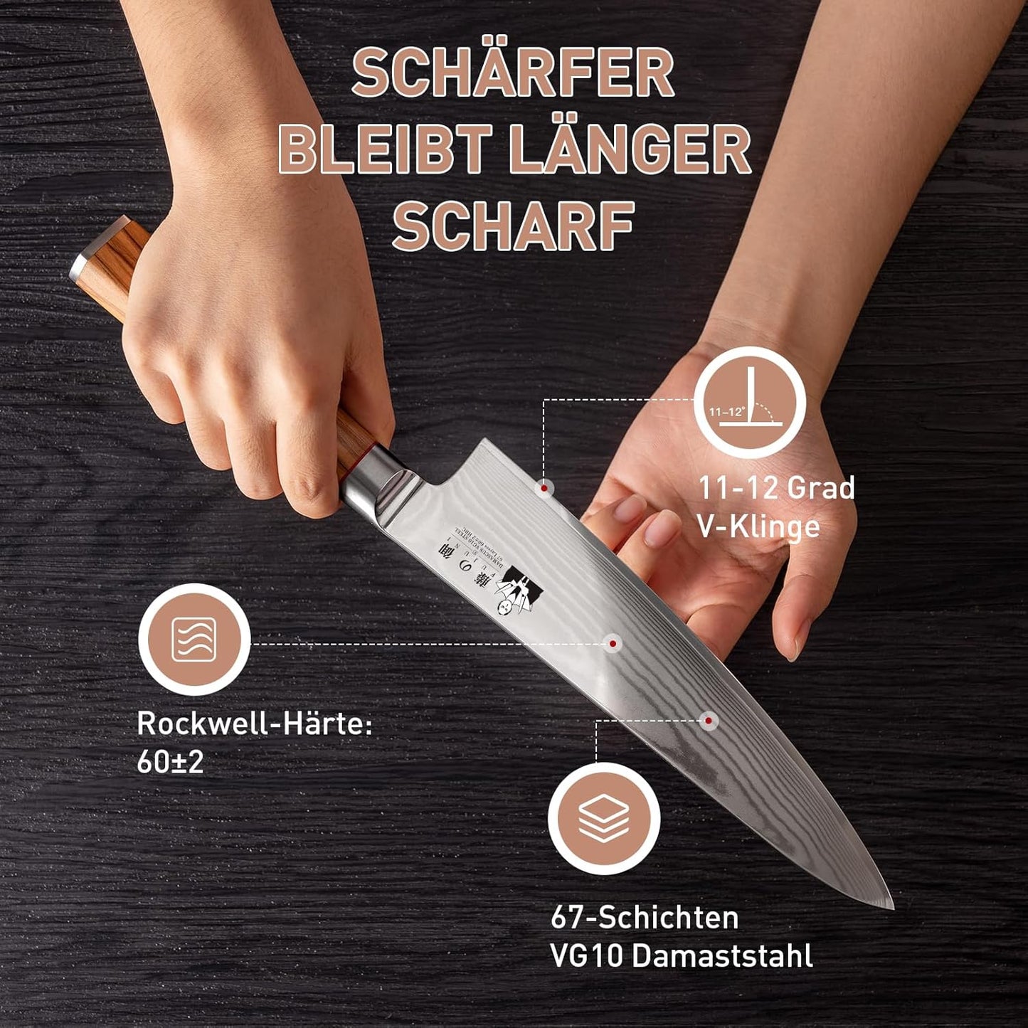 3-teiliges Damastmesser Set, Damastmesser Set