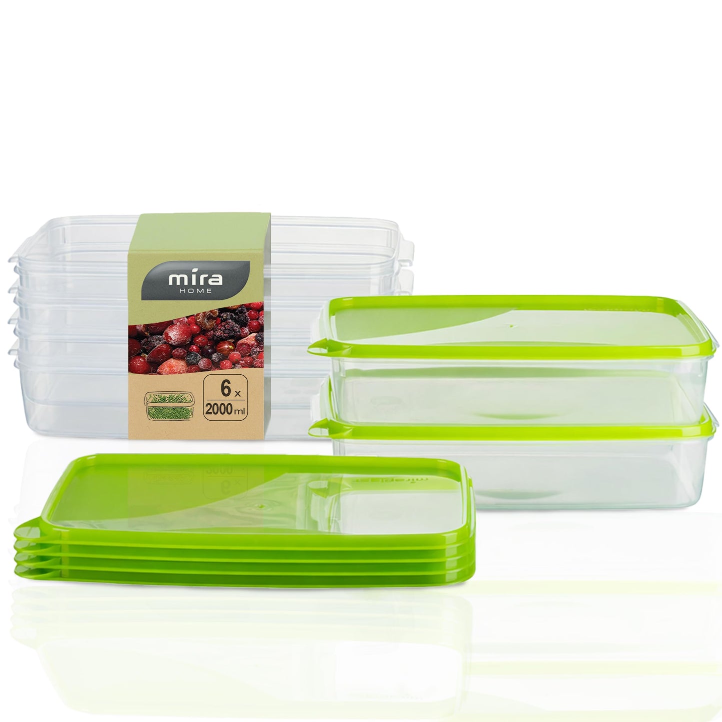 6-teiliges Gefrierdosen-Set, 2l Rechteckig Flach (6 Stk)