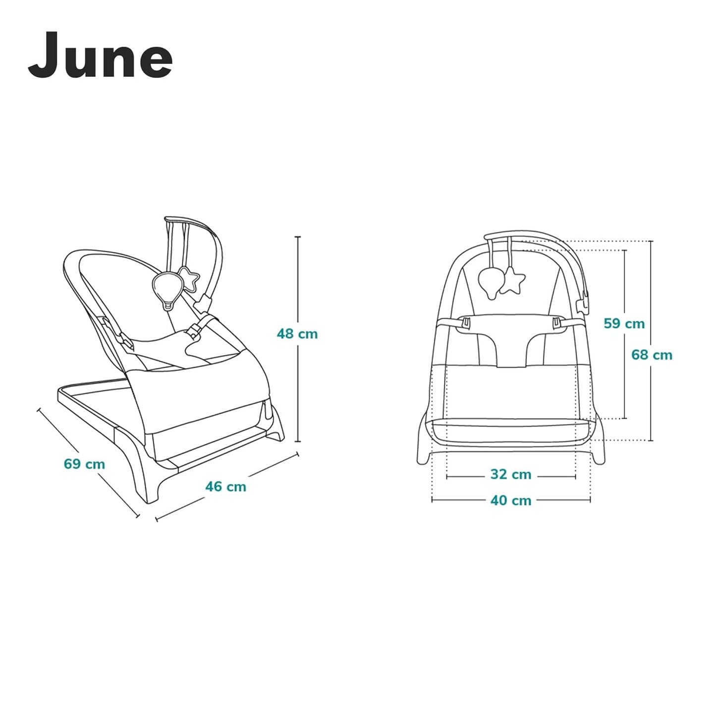 Babywippe - June, Grau Stein 1 Stück (1er Pack)