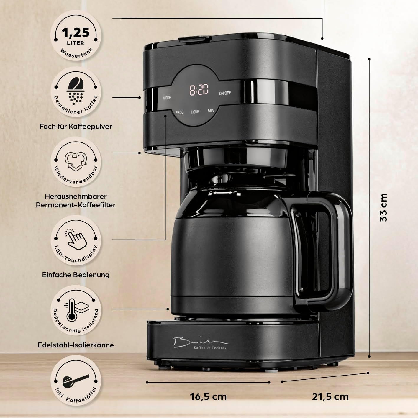Filterkaffeemaschine mit Thermokanne, 3) Schwarz - Thermokanne