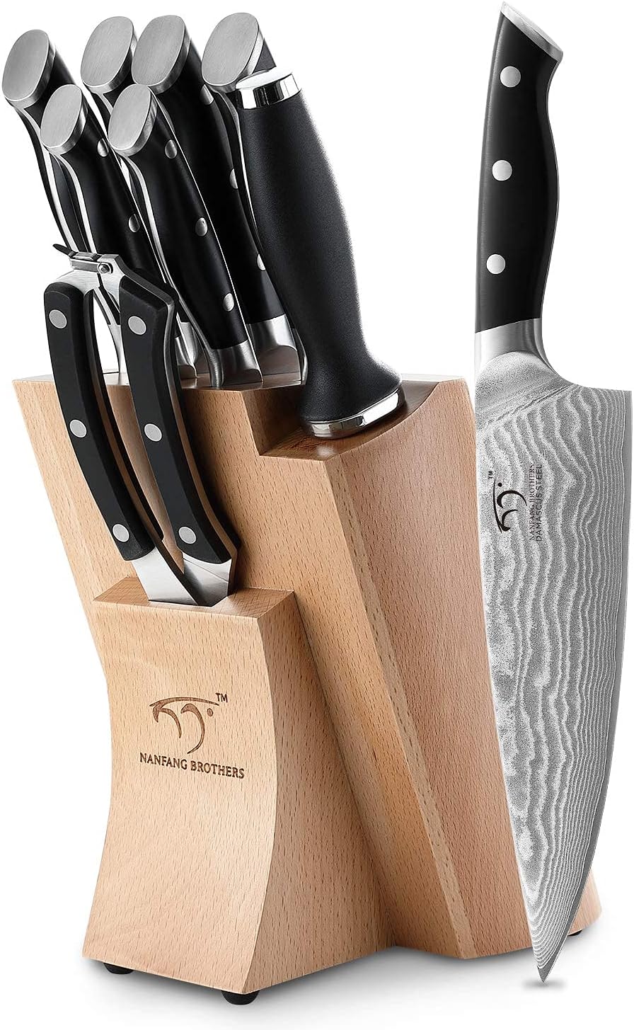 Messerblock Set, Holz, 9er Damastmesser Set