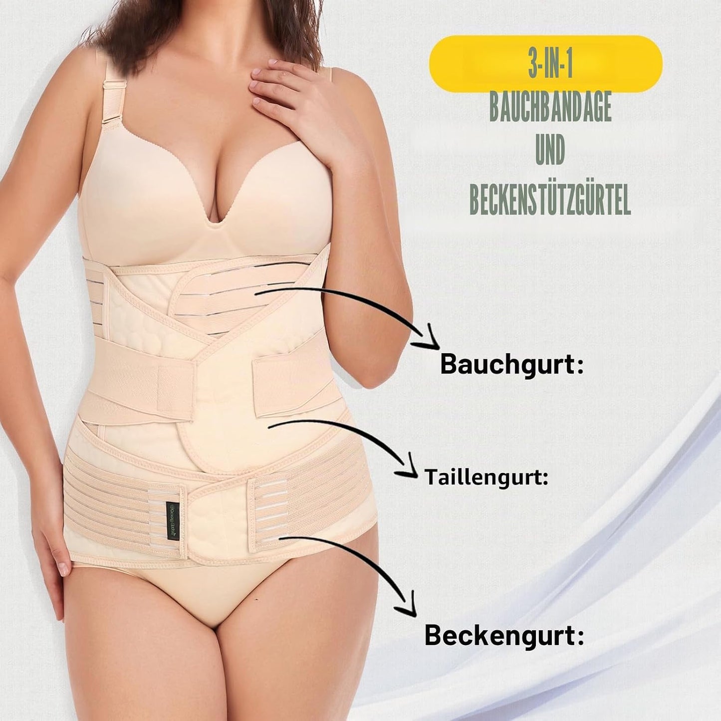 3-in-1 Bauch- und Rückbildungsgürtel Set, XL Beige