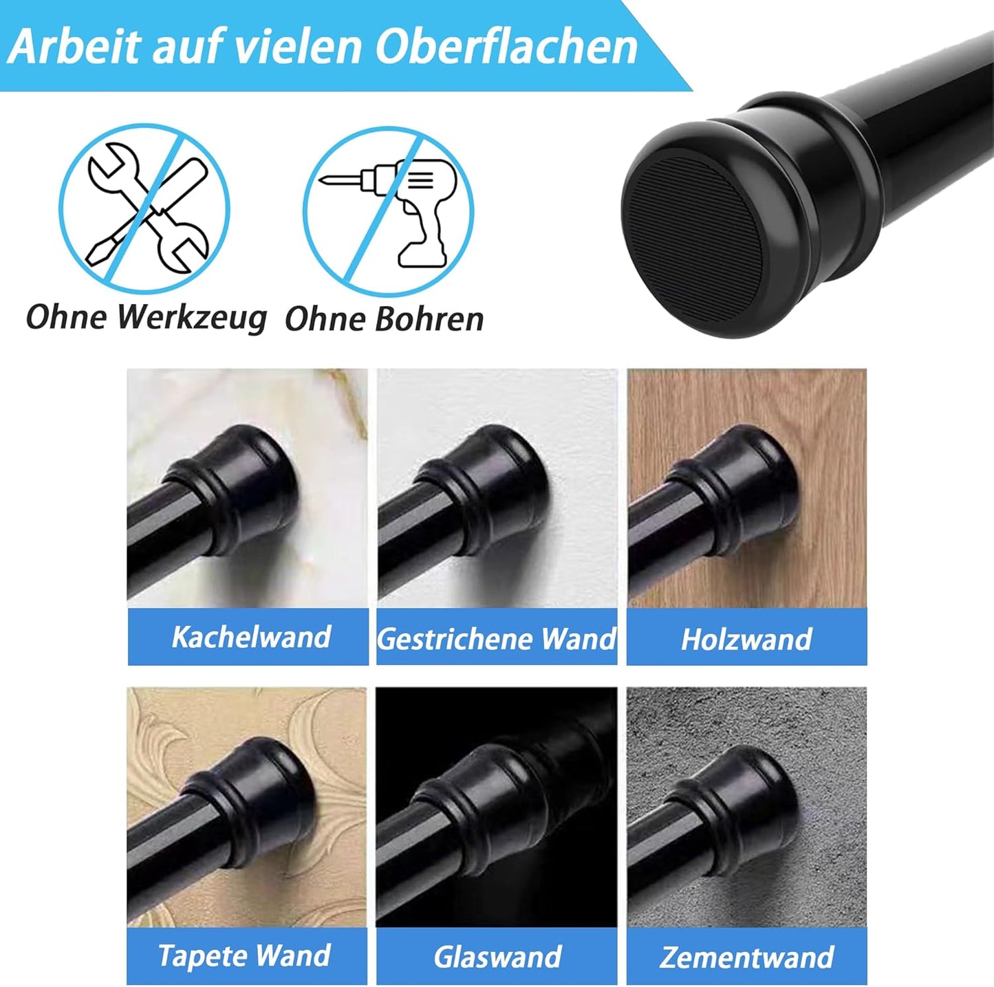 Ausziehbare Gardinen- und Duschstange ohne Bohren, Weiss 66-90CM(1Stück)