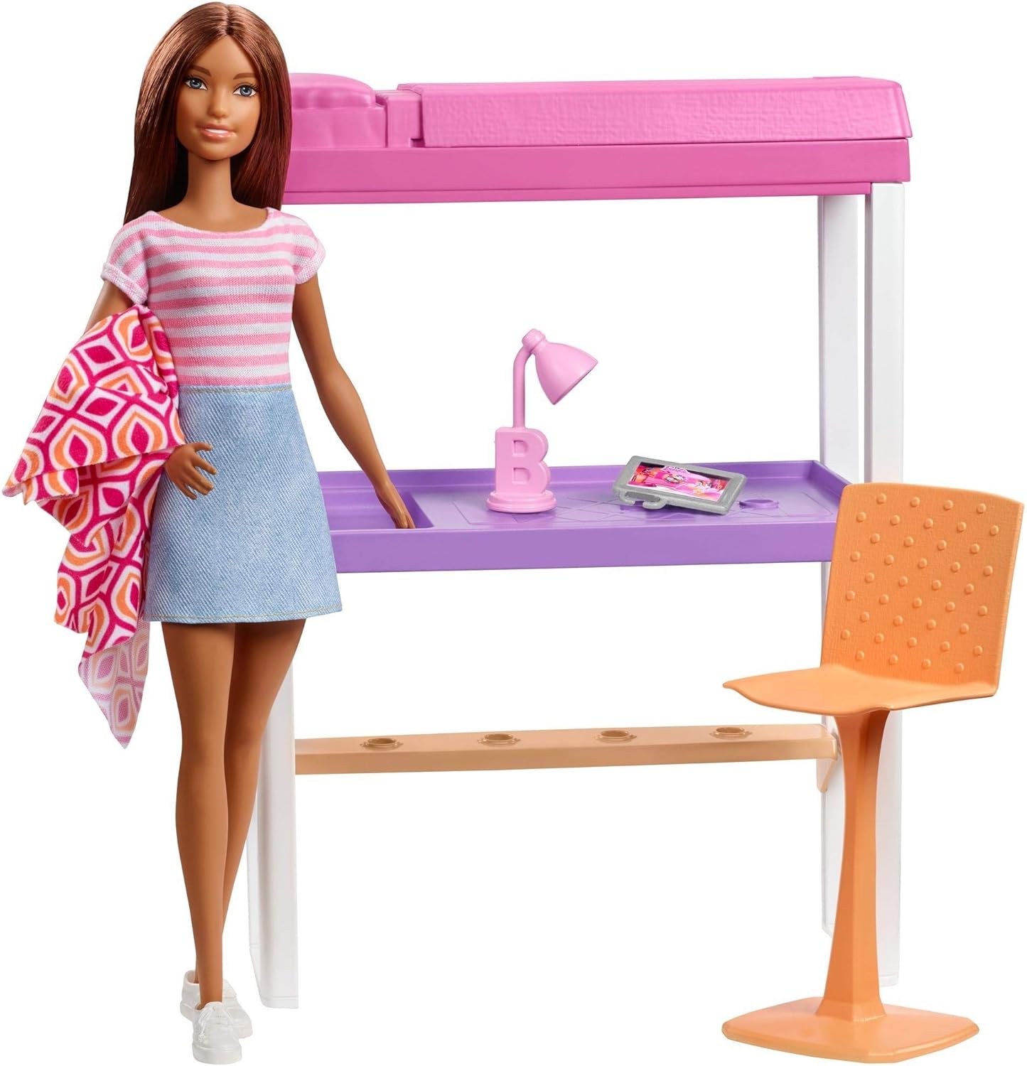 Deluxe-Set Möbel Hochbett mit Schreibtisch & Puppe, Hochbett mit Schreibtisch