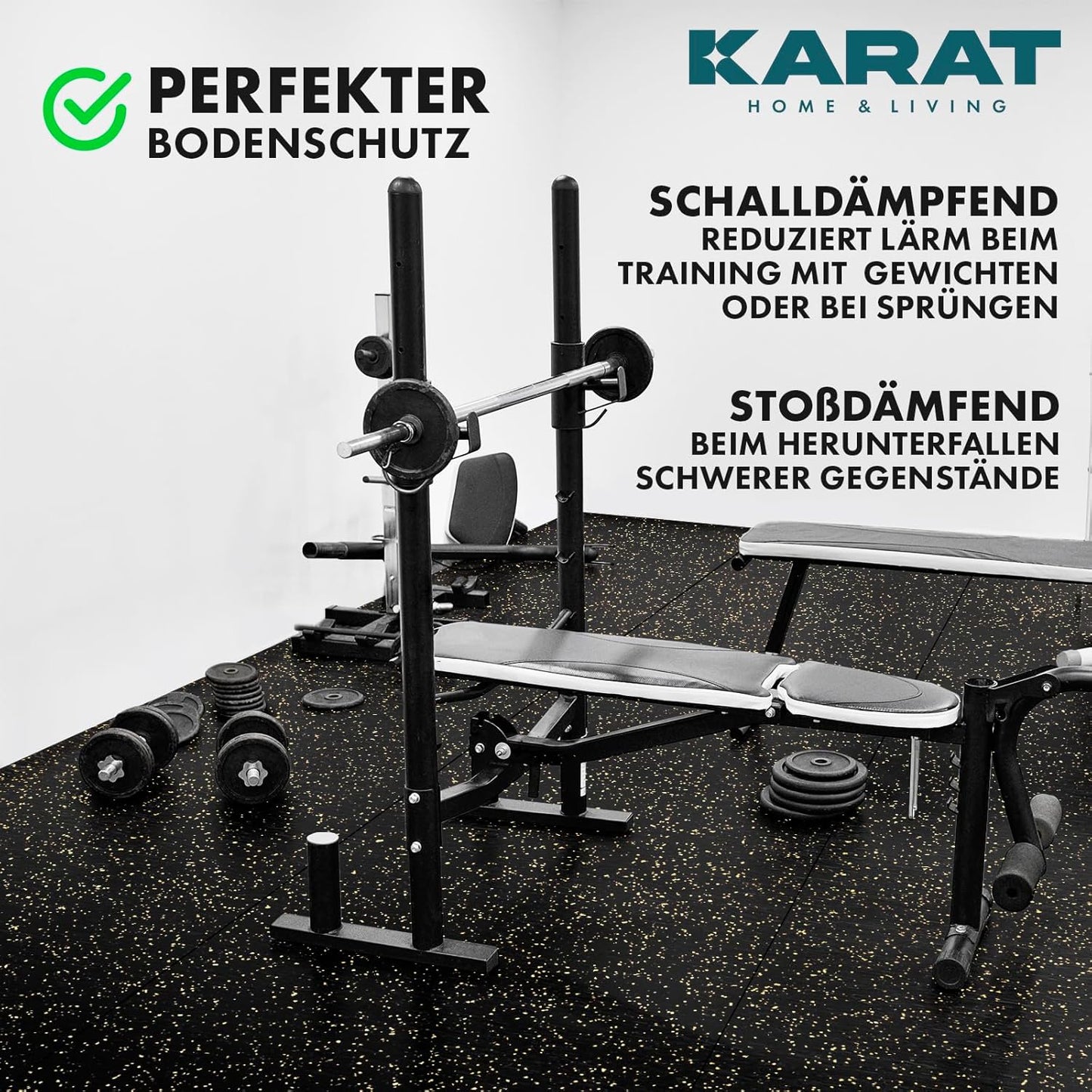 Bodenschutzmatte für Fitnessgeräte, Weiss-Schwarz 900L x 100B x 0.6D cm