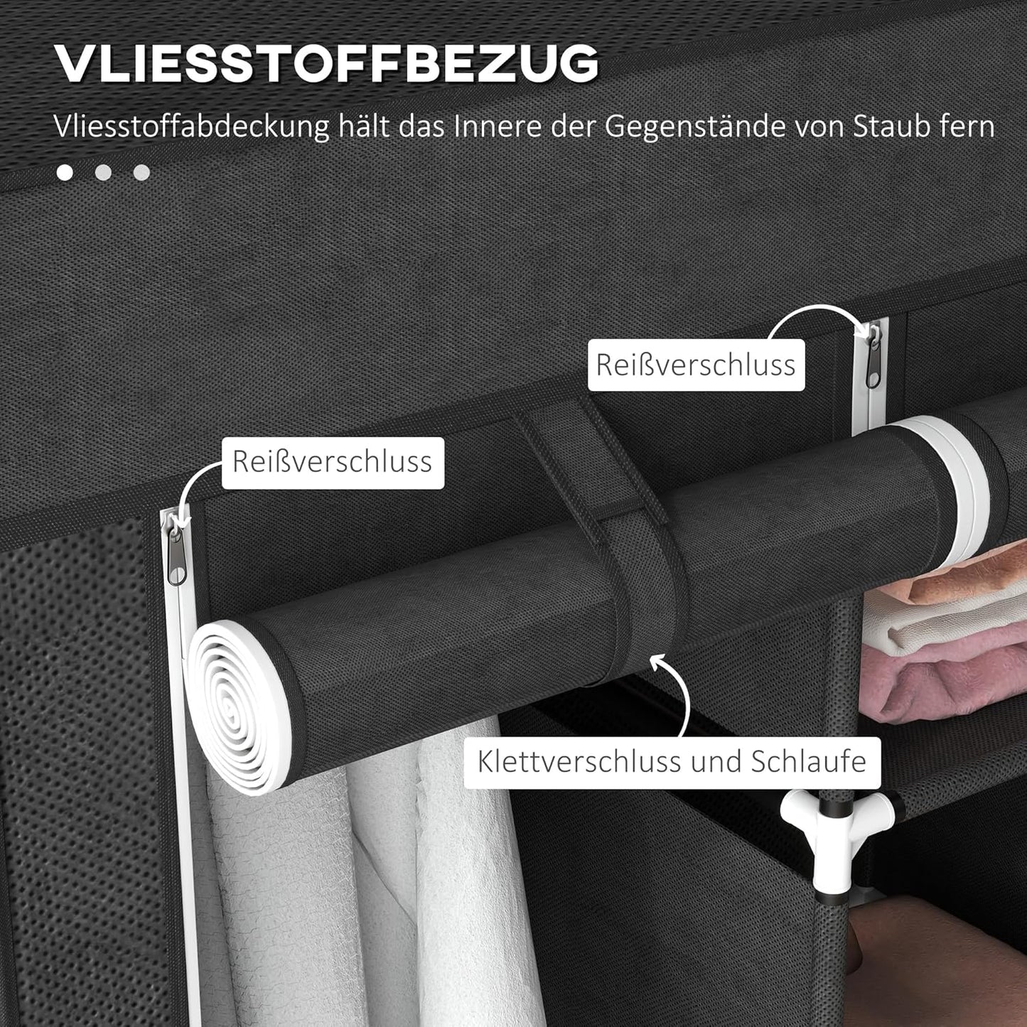 Faltschrank mit Kleiderstange und Schubladen, Schwarz