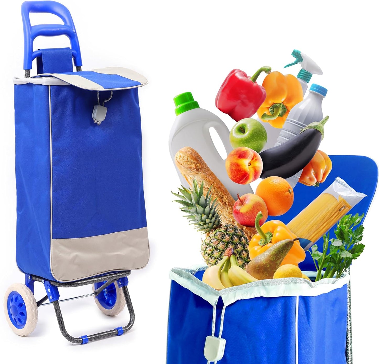 Klappbarer Einkaufstrolley mit Rollen (40 Liter), Blau