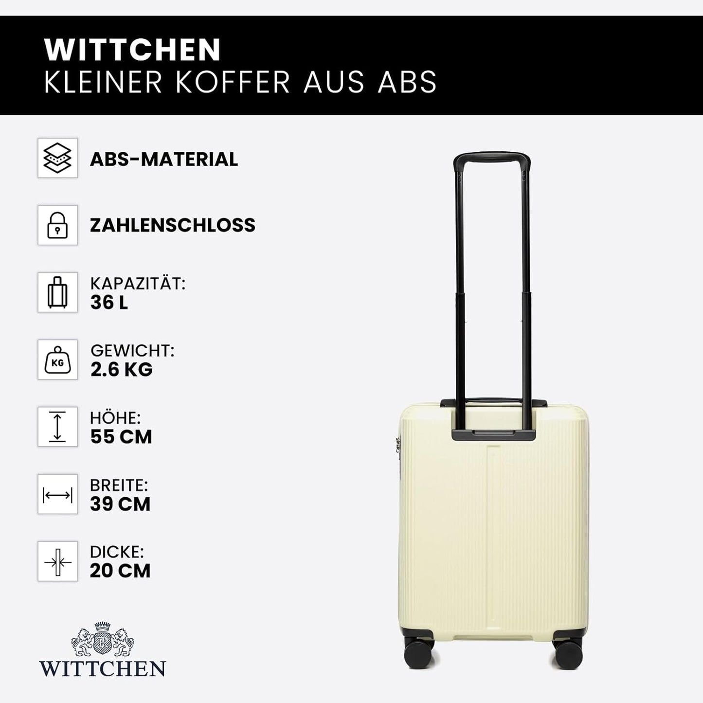 Hartschalen-Kabinenkoffer mit 4 Rollen & Zahlenschloss, Creme Kabinenkoffer - M