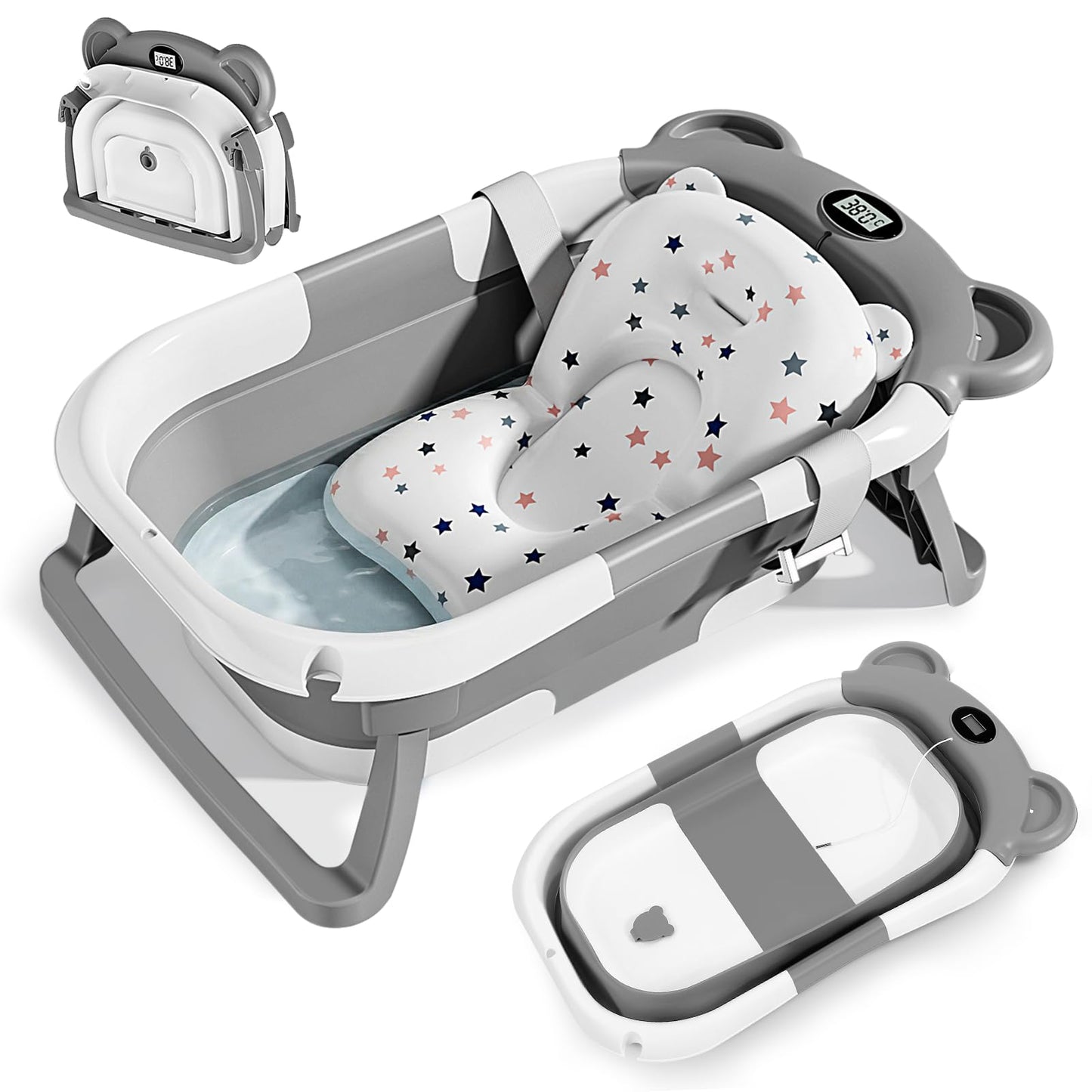 Faltbare Babybadewanne mit Thermometer & Badekissen