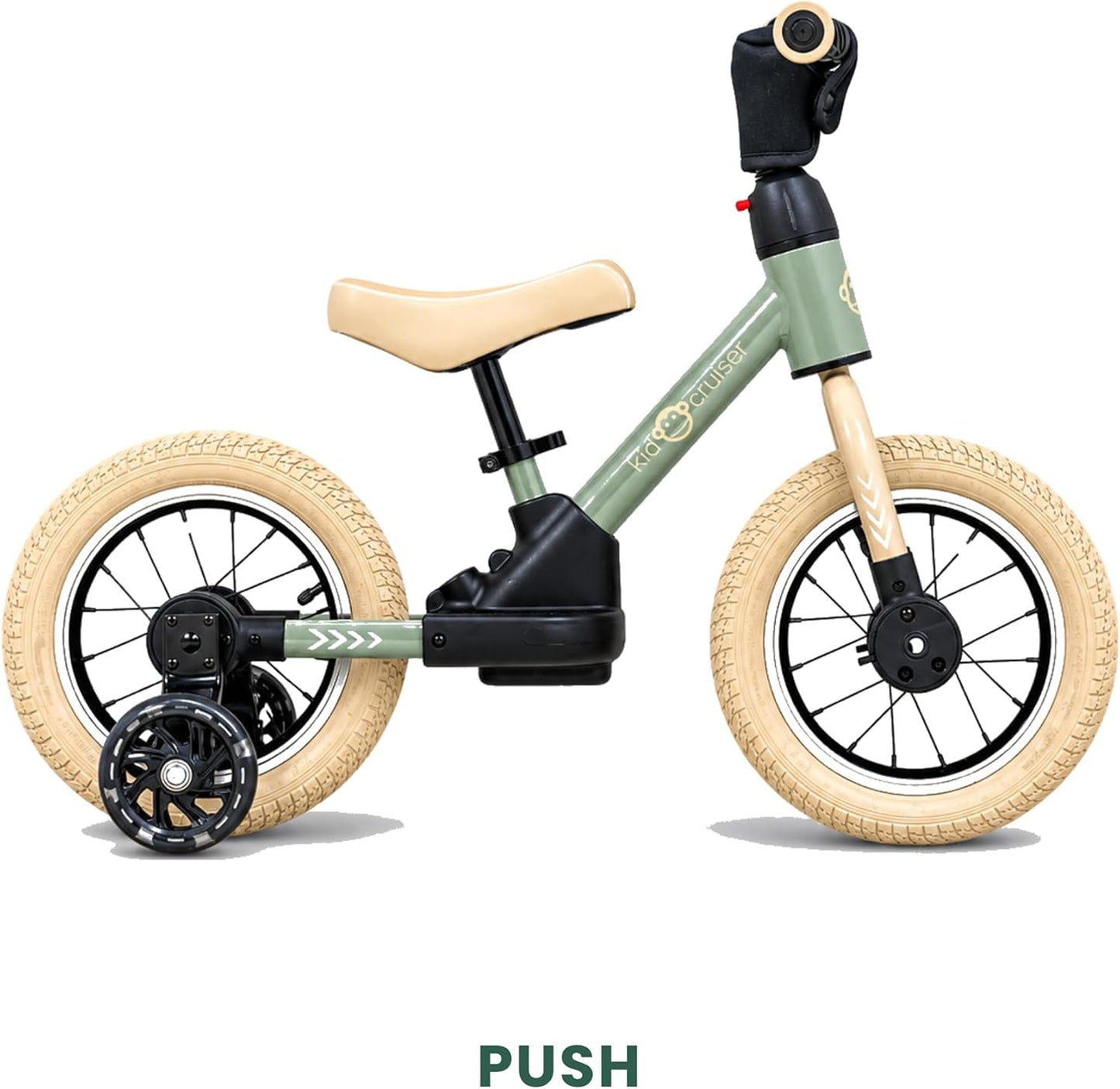 Pedalplay 3in1 Laufrad mit LED-Stützrädern & Pedalen, Sanftes Grün & Cremeweiss