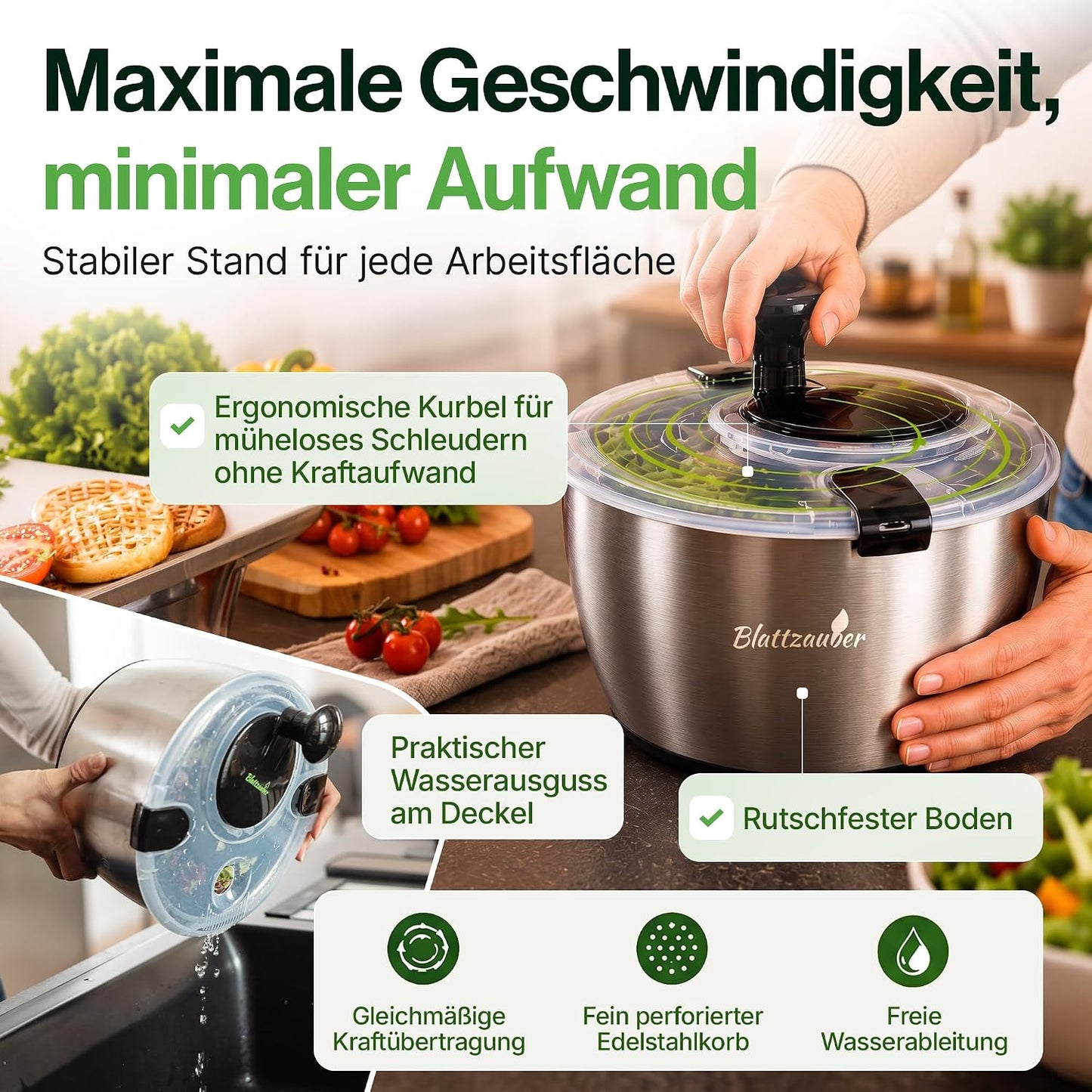Salatschleuder mit 2 Löffeln