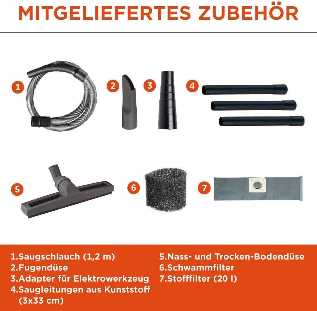 Nass-Trockensauger mit Werkzeugsteckdose BXVC20PTE, Kuststoff, 20 l - Steckdose für Elektrowerkzeug