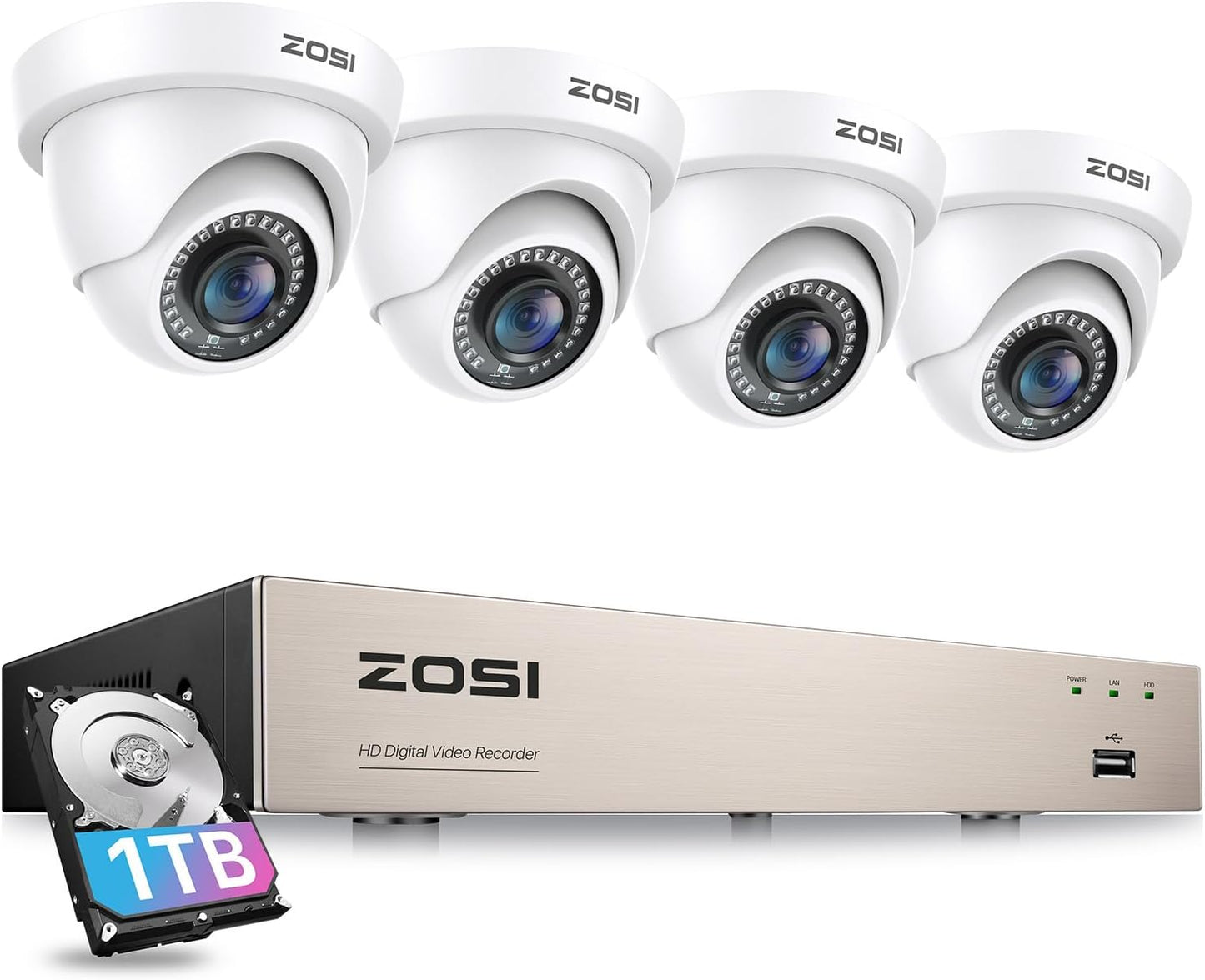 Full HD 1080P Überwachungskamera-Set mit 8CH DVR, 2MP 4 Kamera Weiß