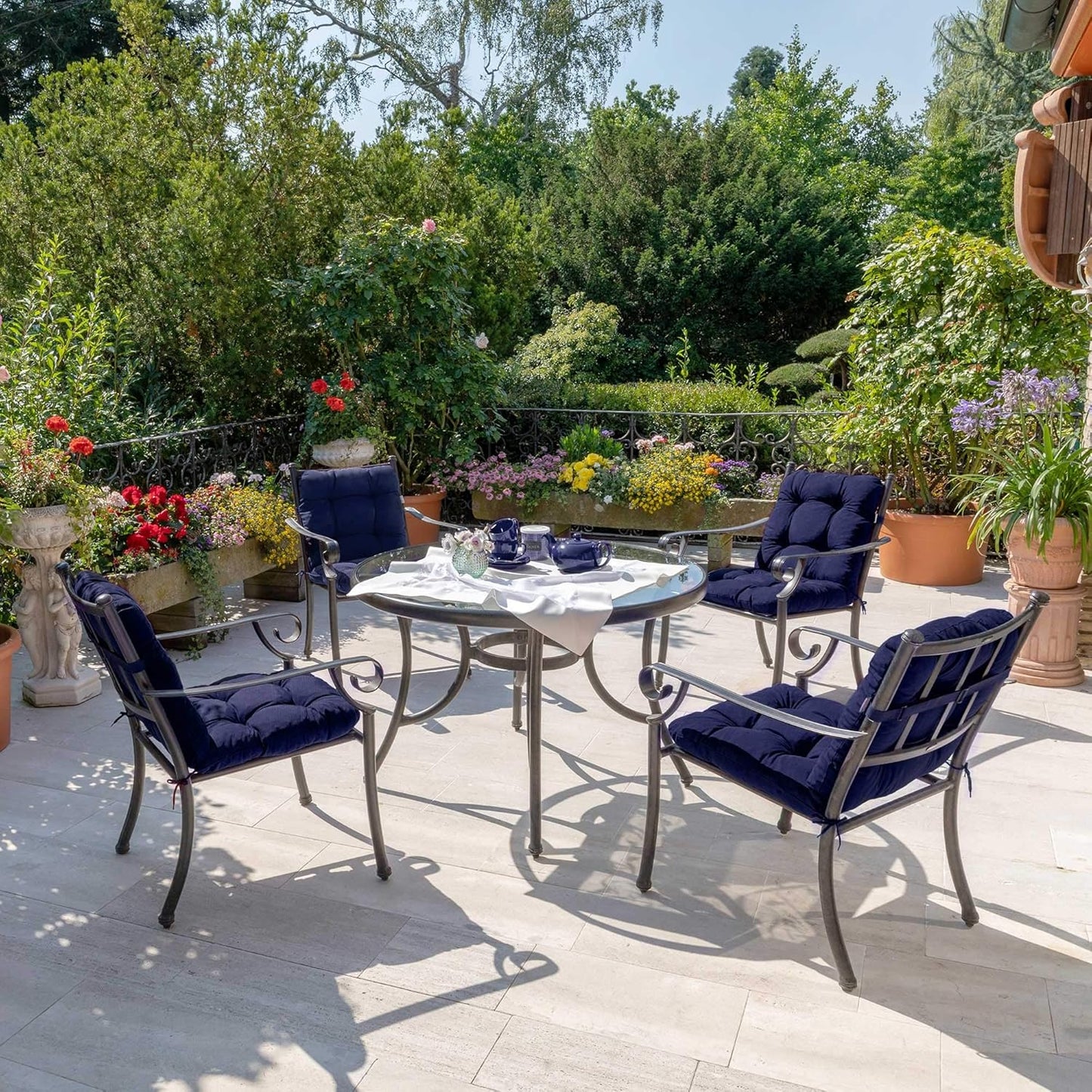 8er-Set Niedriglehner-Auflagen-Set für Gartenstühle, Dunkelblau 8 Auflagen