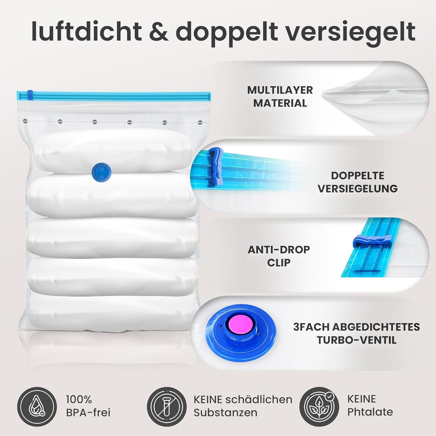 Vakuumbeutel-Set für Kleidung (20 Stück, 3 Grössen), 20er Set