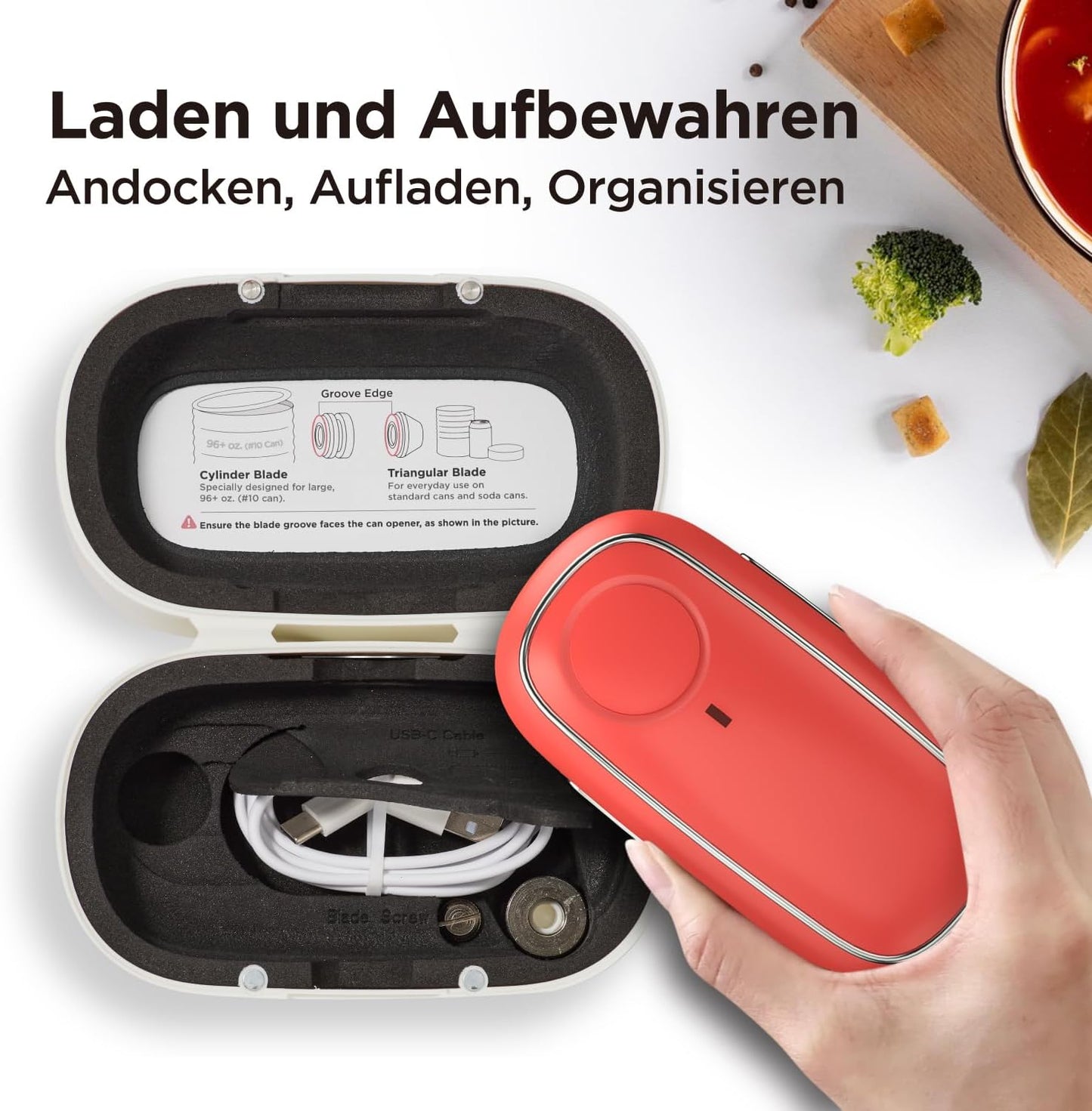 Wiederaufladbarer Dosenöffner mit USB-C, Rot