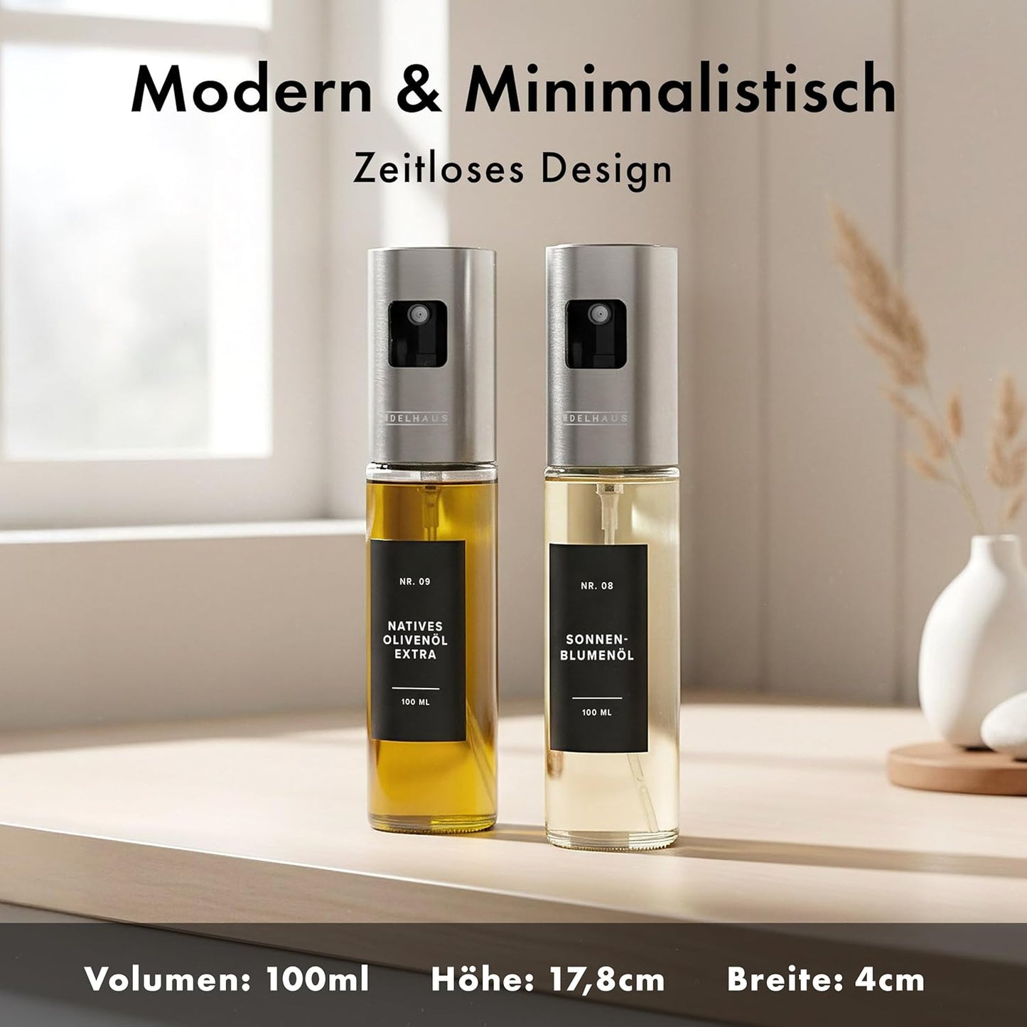 2er-Set Ölsprüher, 2 Pack Edelstahl Deckel mit Glas Flasche