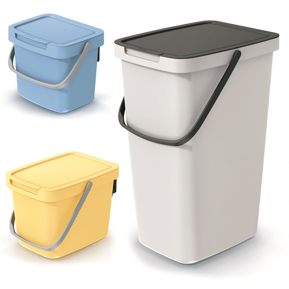 Systema Q Collect Mülleimer mit Griff und Klappdeckel, 25L Hellbraun