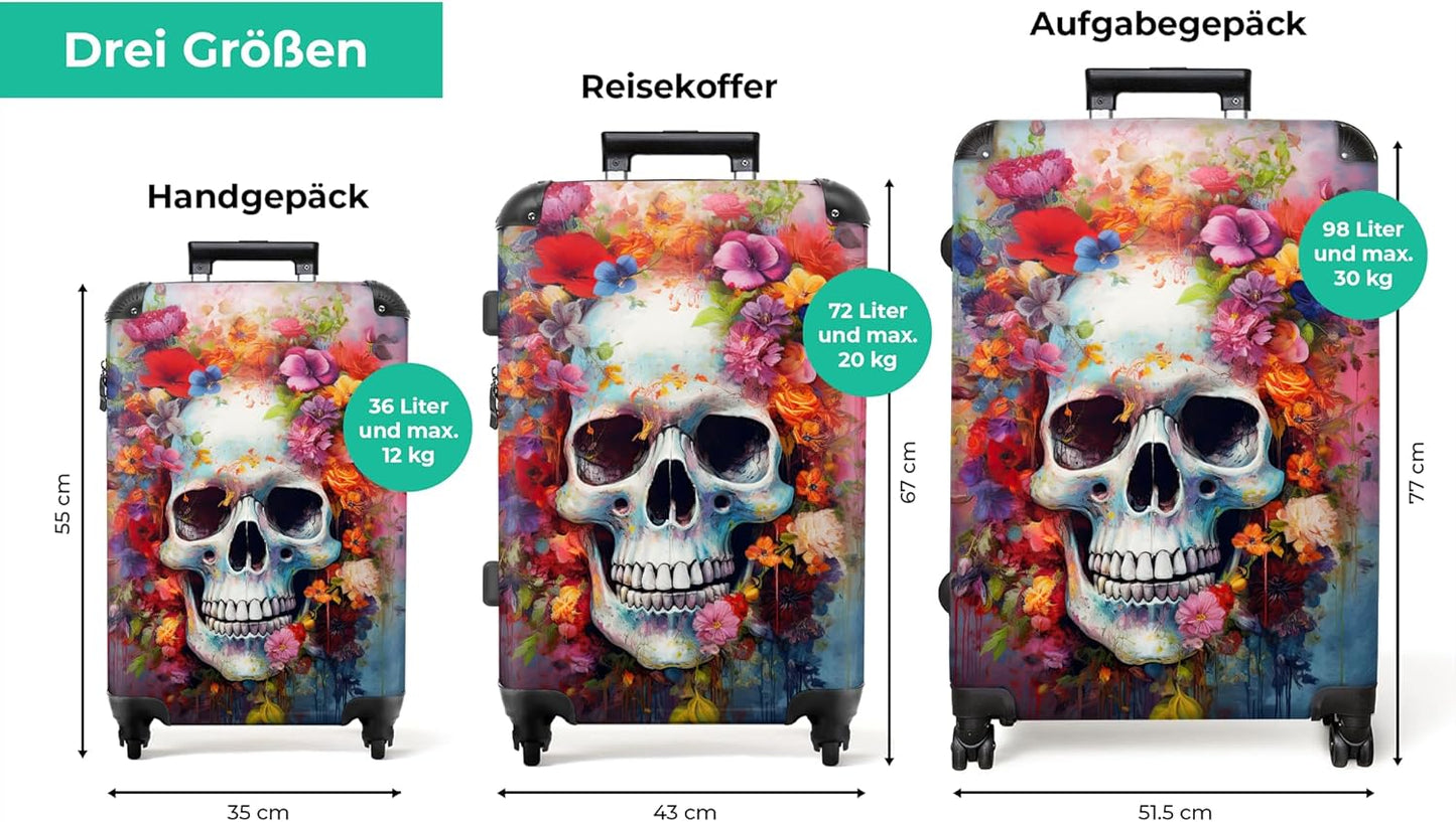 Grosser Hartschalen-Trolley XL mit Rollen (77x51,5x28 cm), Schädel Botanisch L