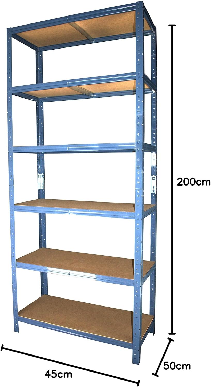Schwerlastregal mit 6 Böden, 145 kg Traglast/Boden, H: 200cm / B: 45cm / T: 50cm