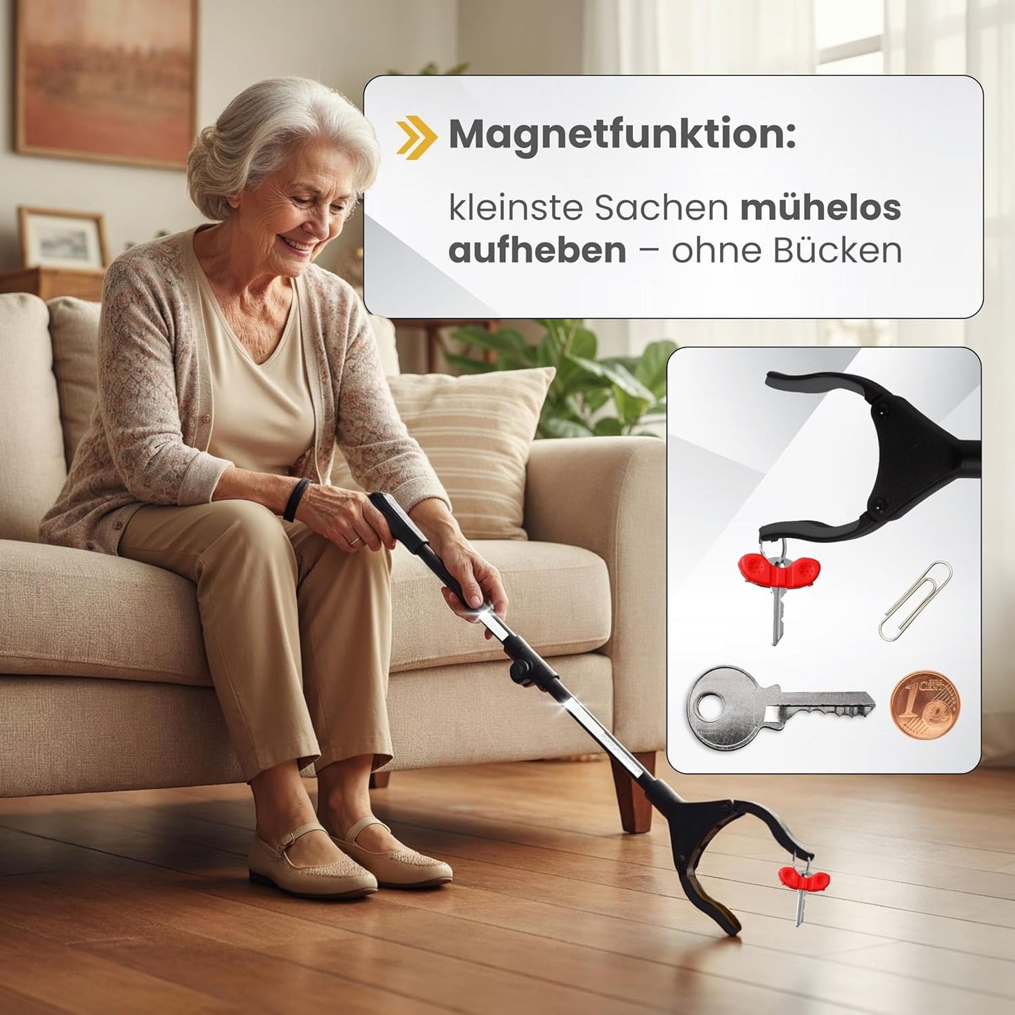 Faltbare Greifzange mit 360° Drehkopf und Magnet, Schwarz Schwarz
