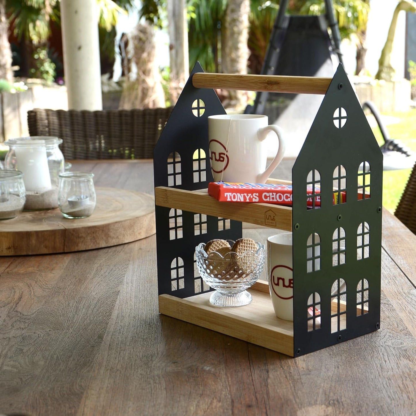 Haus-Etagere mit 2 Etagen und Griff, Schwarz Klein