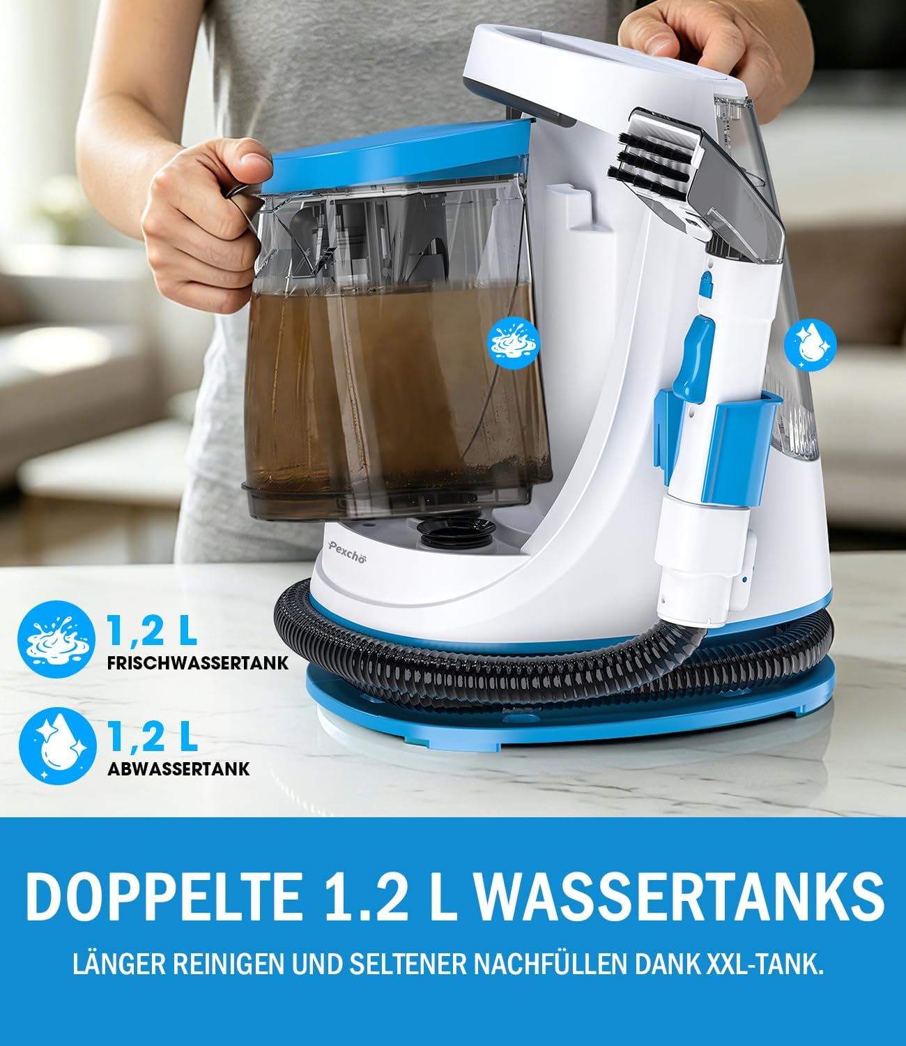 Polsterreiniger Nasssauger mit Selbstreinigung, Blau Weiss