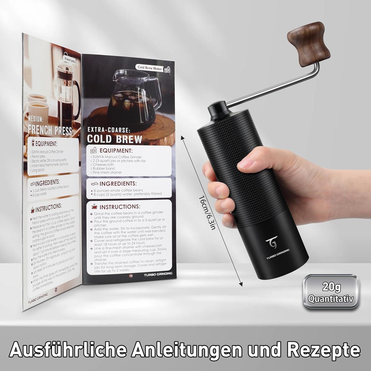 Manuelle Kaffeemühle mit Kegelmahlwerk (MCG-02), Mcg-02 Schwarz