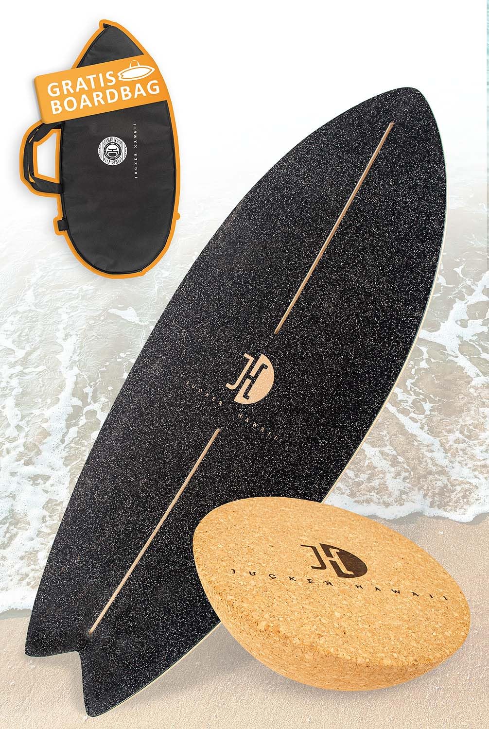 Balanceboard Ocean Rocker, Schwarz + Korkhalbkugel