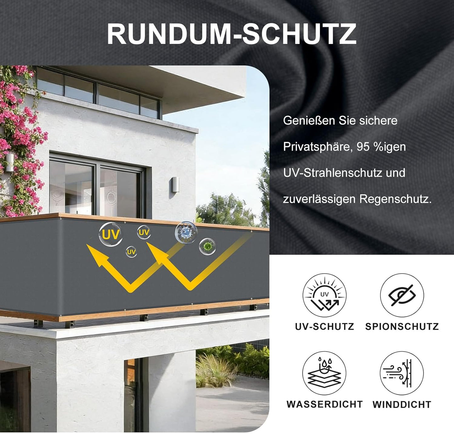 Wetterfester Balkonsichtschutz, 1x6m Anthrazit