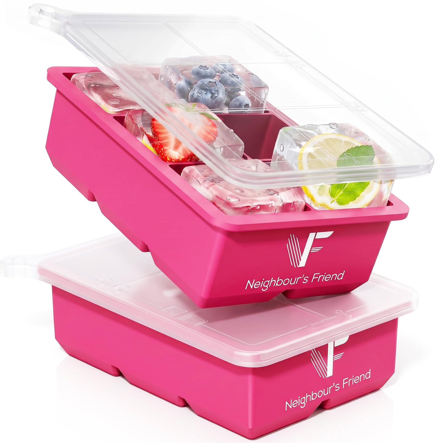 Eiswürfelform mit Deckel, 2er-Set, Pink 02x Würfel