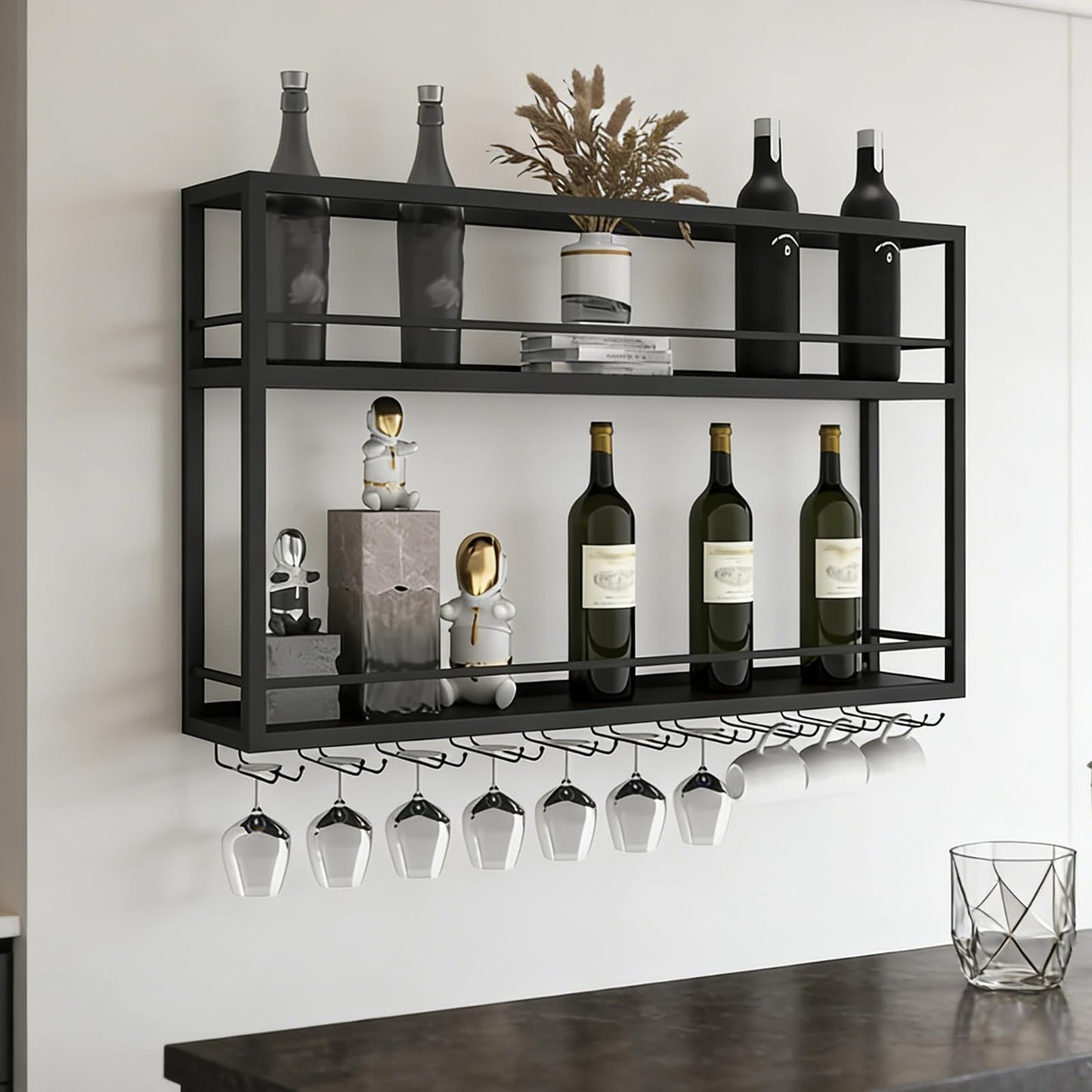 Wand-Weinregal mit Glashalter, 80×20×65cm