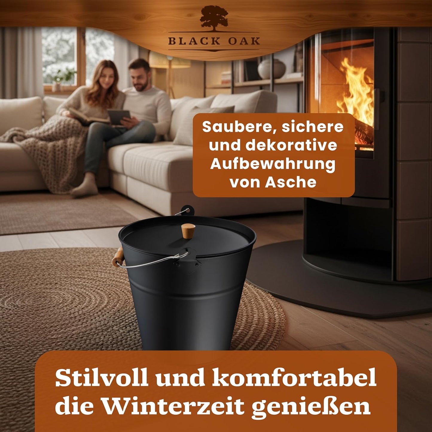 Feuerfester Ascheeimer mit Deckel & Handschuhen, Fuego, Fuego 10L Eimer