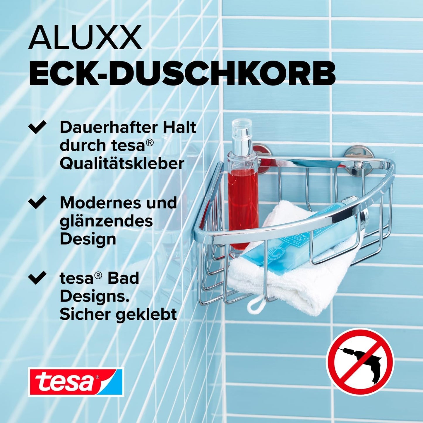 ALUXX Eckduschkorb mit Klebelösung, Eckduschkorb