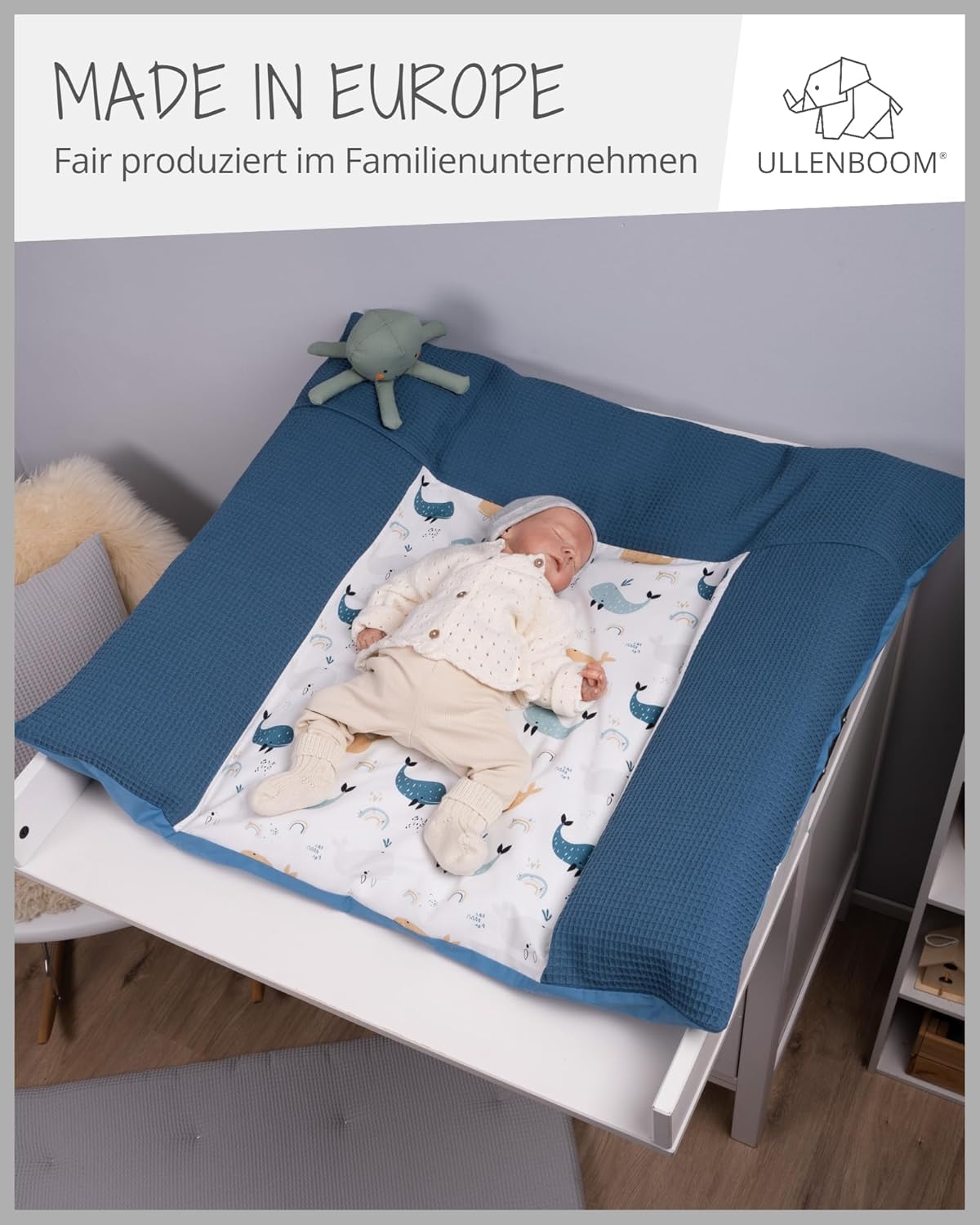 Wickelauflagenbezug, 75 x 85 cm, Blau Wale Wickelauflage NUR BEZUG