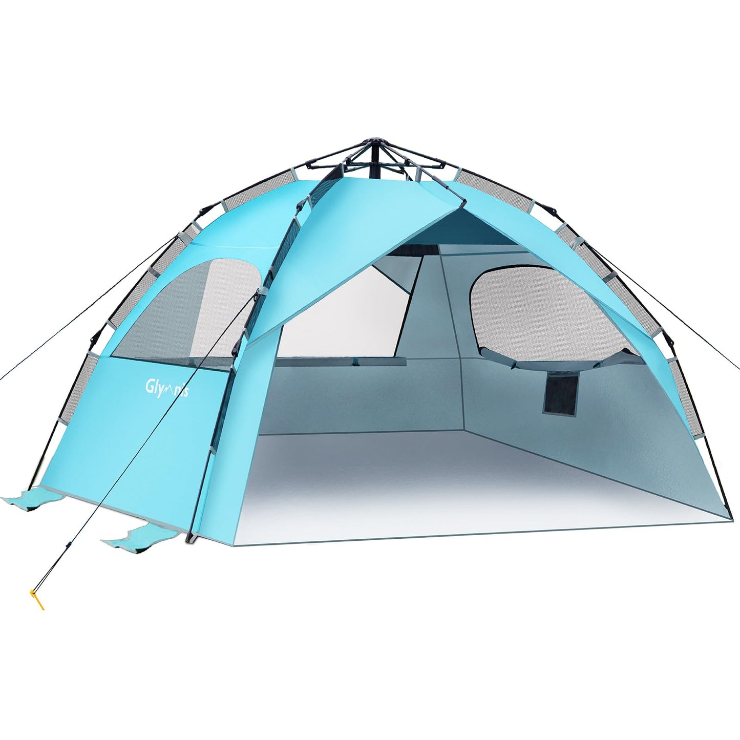 Quick-Up Strandmuschel mit UV-Schutz 50+ für 4-6 Personen, Blau mit silbernem Vinyl