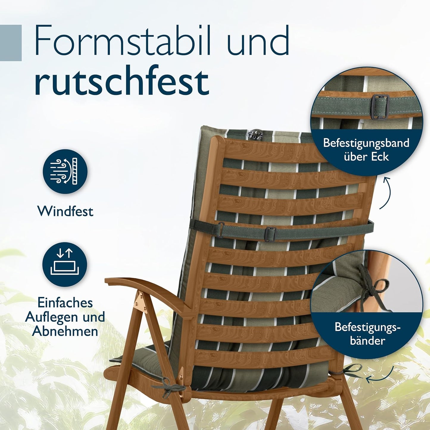 Hochlehner-Auflagen-Set, 8 Stück, 8 Auflagen Grün Gestreift