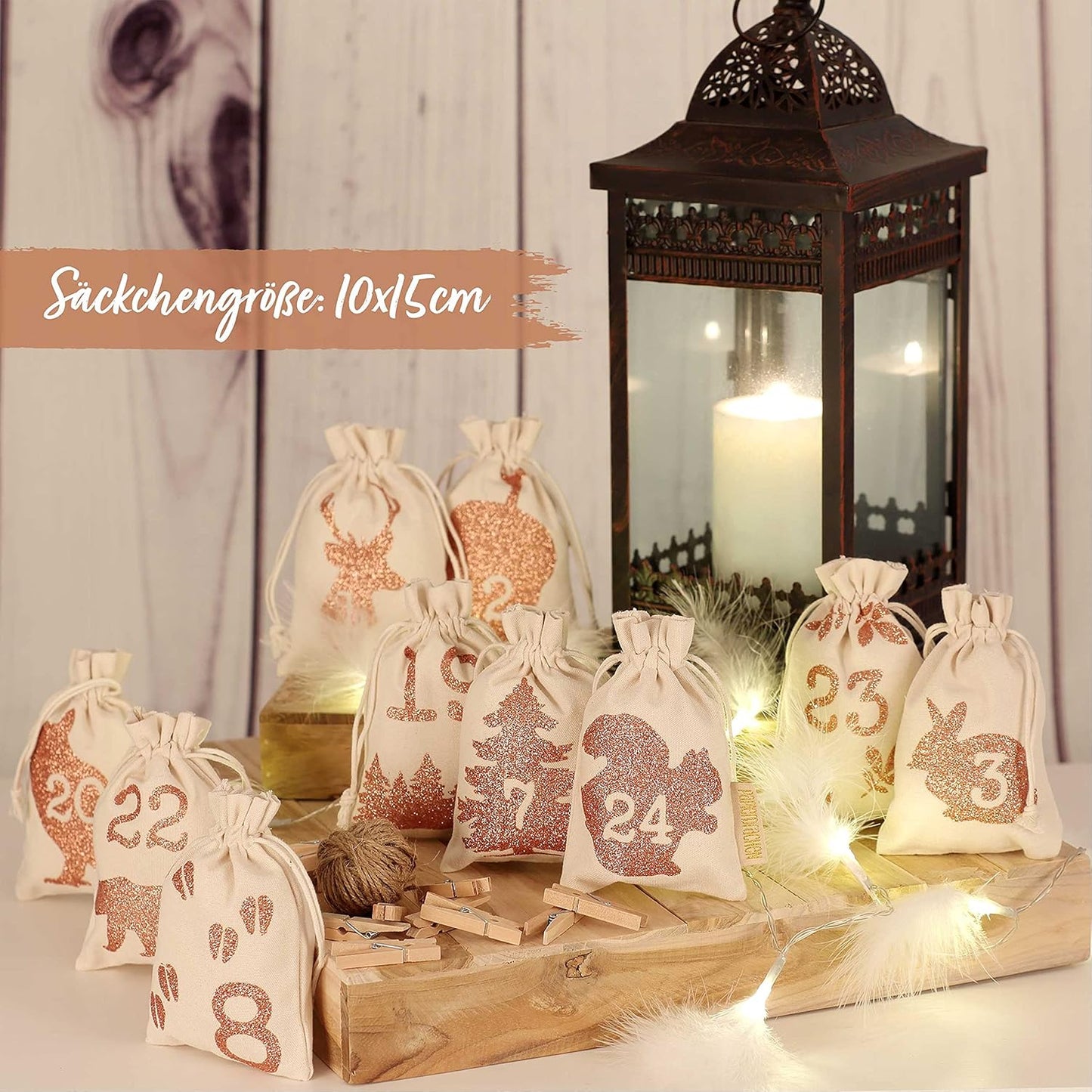 Adventskalender mit Stoffsäckchen, Waldtier Glitzer