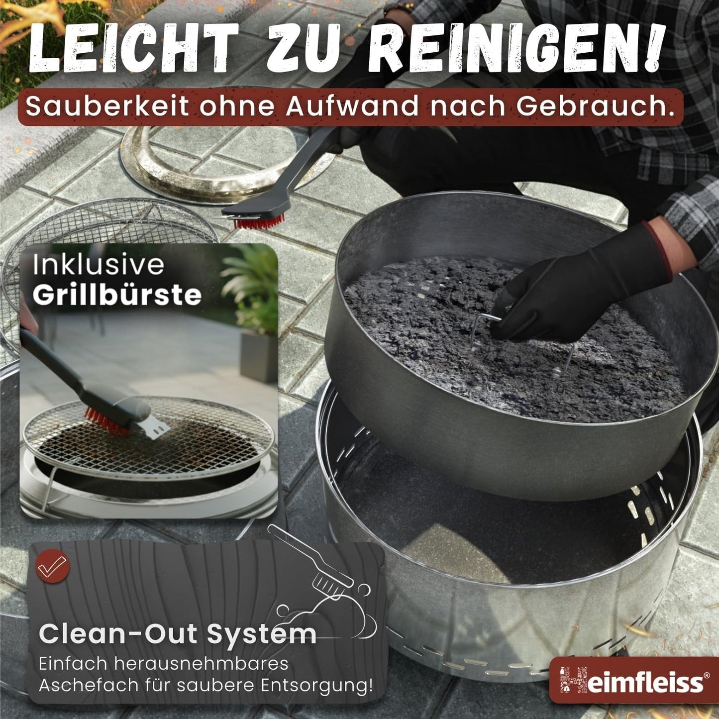 Rauchfreie Feuerschale mit Grillrost, Ø 50 cm Silber