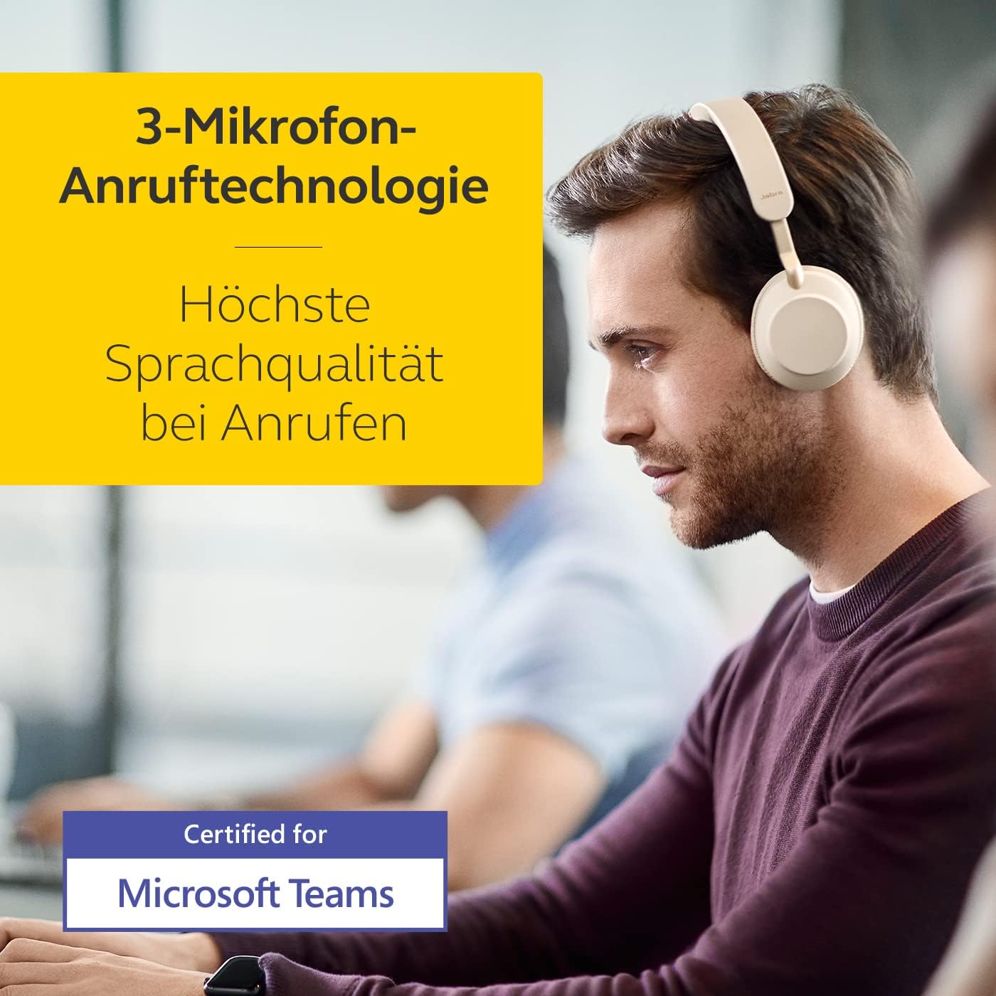 Evolve2 65 Wireless PC Headset mit Ladestation, Beige Mono Dongle USB-C+Support Optimiert für Microsoft Teams