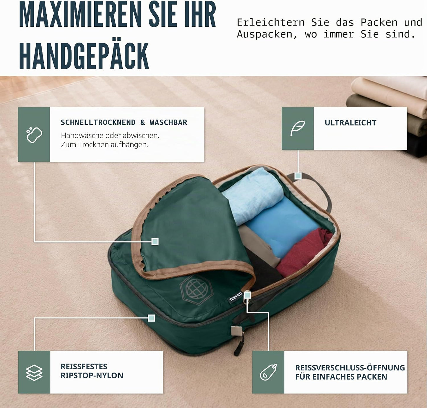 Kompressions-Packwürfel-Set, Grün 6Piece