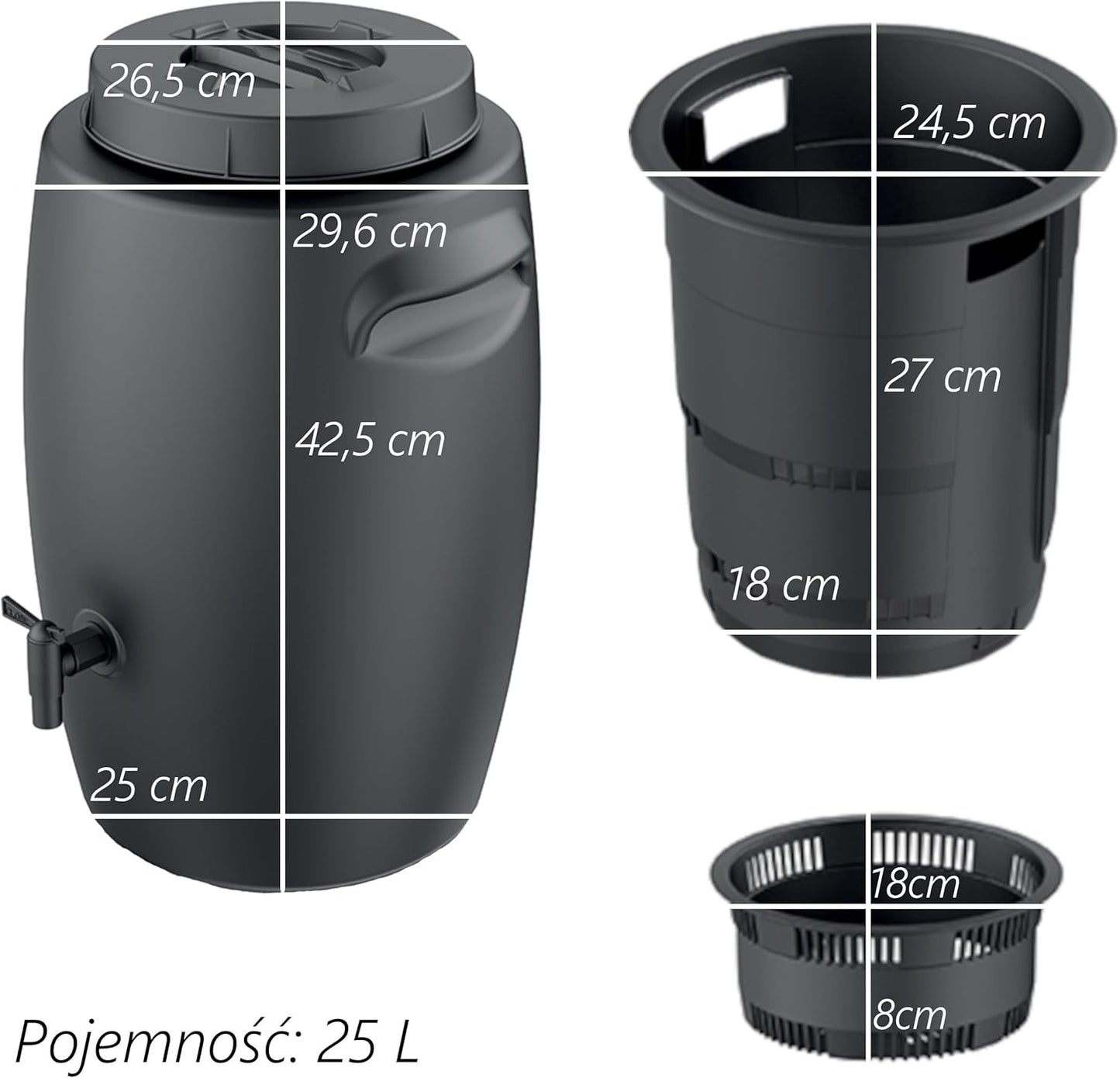Komposteimer mit Zapfhahn, 25 Liter