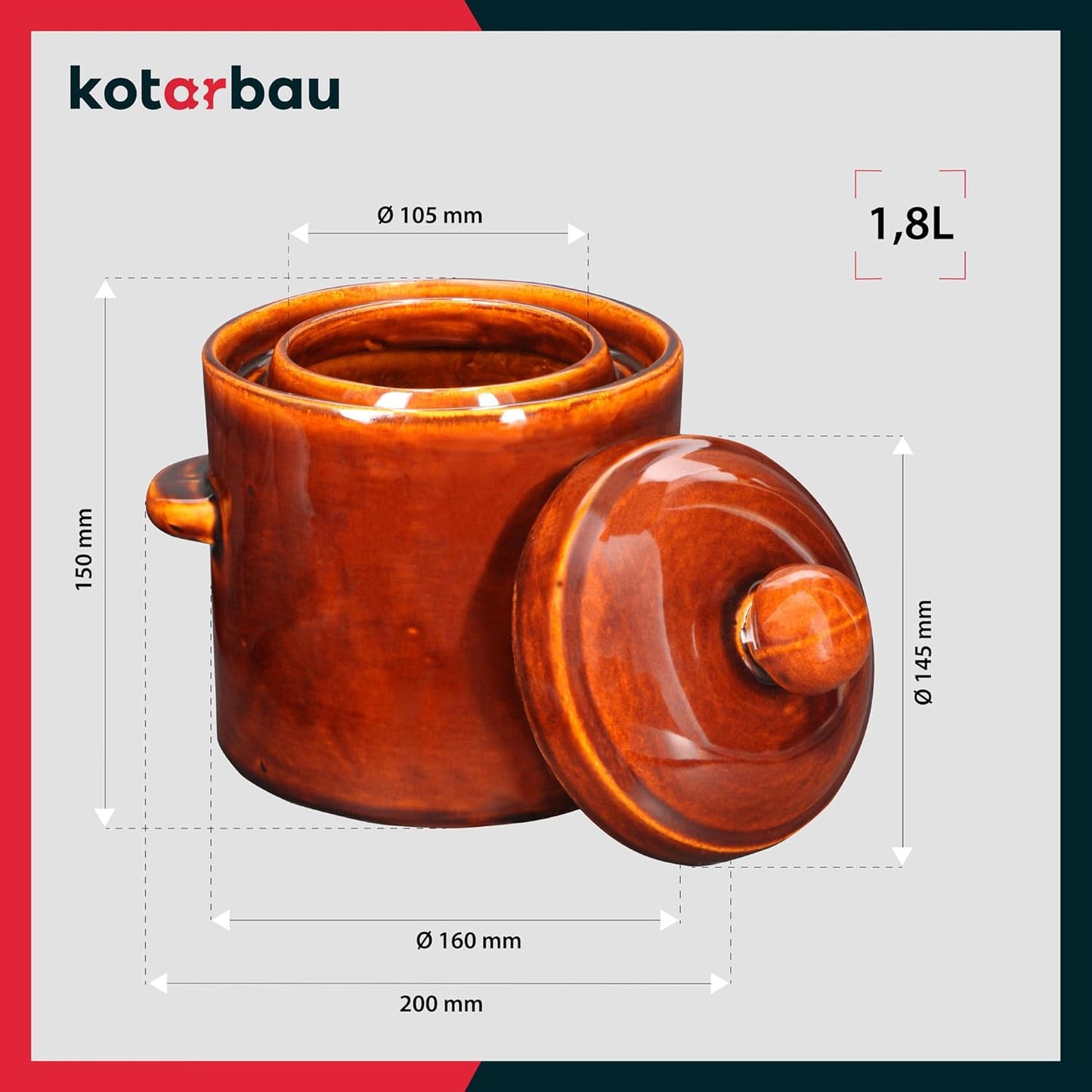 Gärtopf mit Deckel, 1,8 L Braun